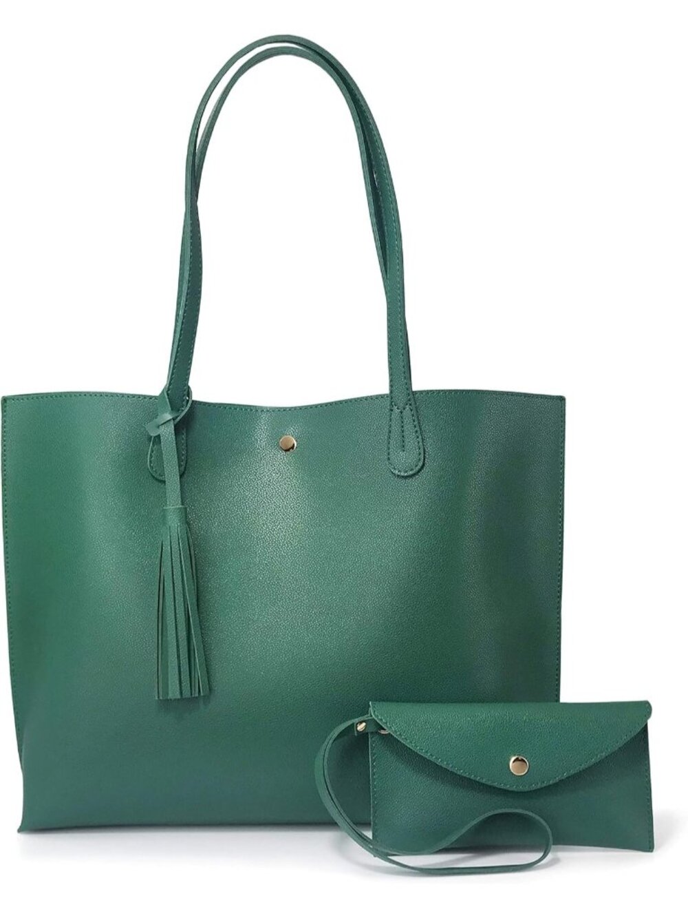 Women's Green Faux Leather Minimalist Clean Cut Pebbled Shoulder Tote Bags